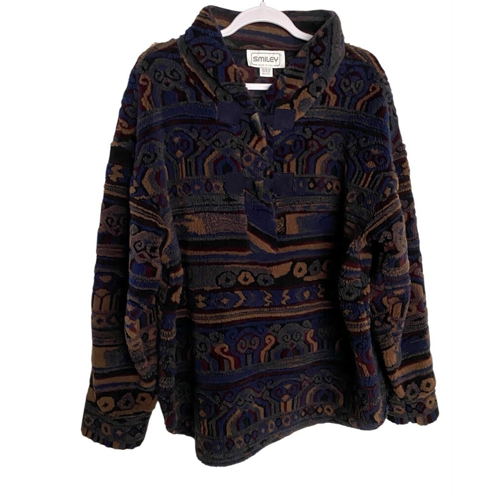 VTG Womens Sweater Sz 1X ? 2X ? Vtg 90s Aztec Fleece Pullover 52" Chest